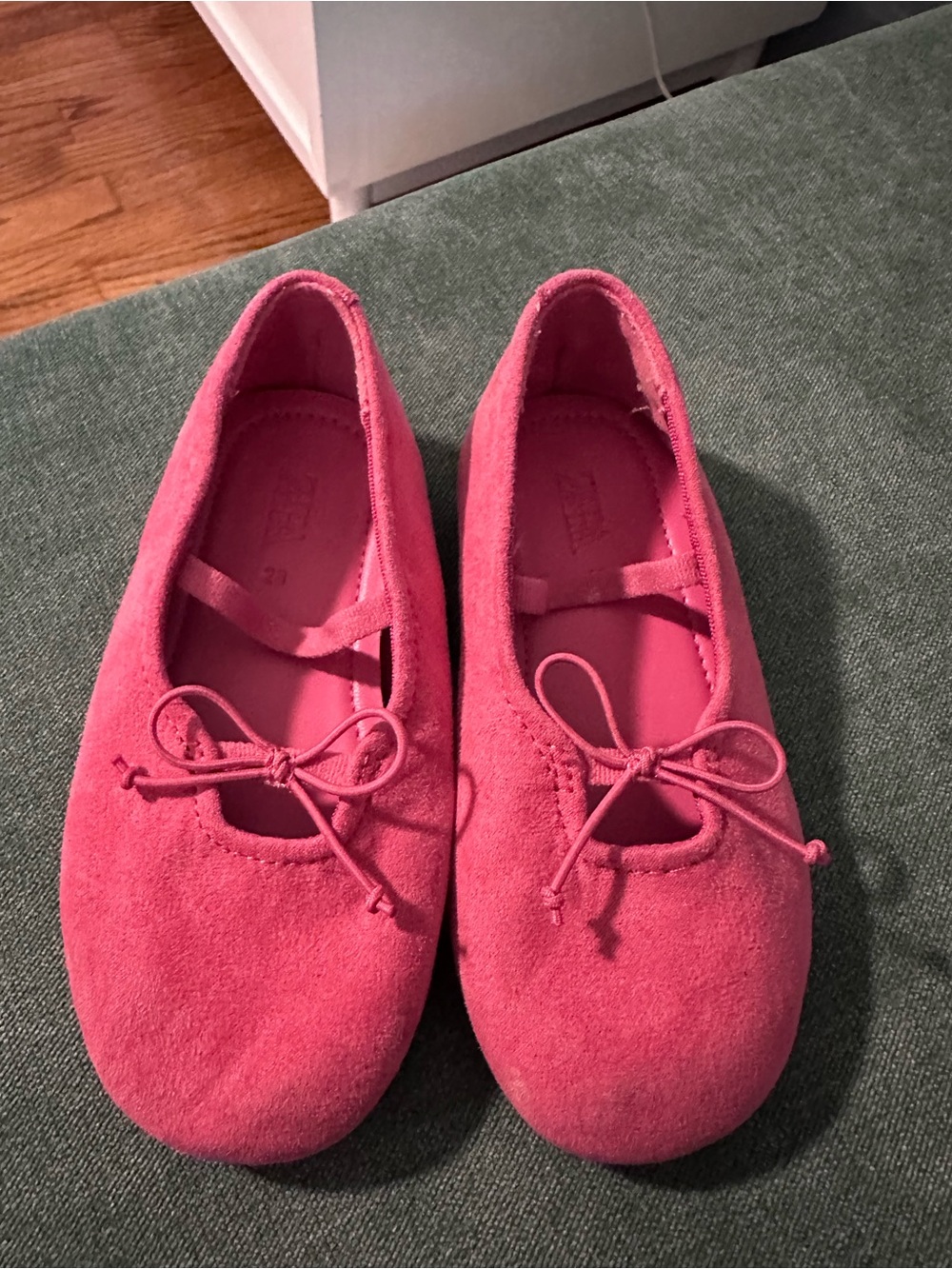 Zara Pink Suede Mary Jane Flats with Bow